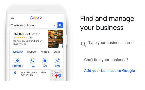 Google Business Profile for The Beast of Brixton on a phone, showing its 4.4 star rating and visible street address