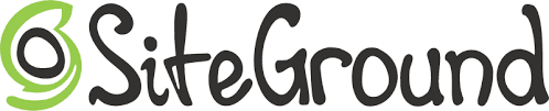 SiteGround logo, a green swirl icon beside the brand name in black hand-drawn style lettering