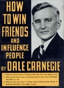 Cover of Dale Carnegie's book How to Win Friends and Influence People, with a black and white portrait of a man
