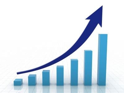 Rising blue bar chart with an upward arrow, illustrating the forecast growth from 6.4 billion to 20 billion connected devices