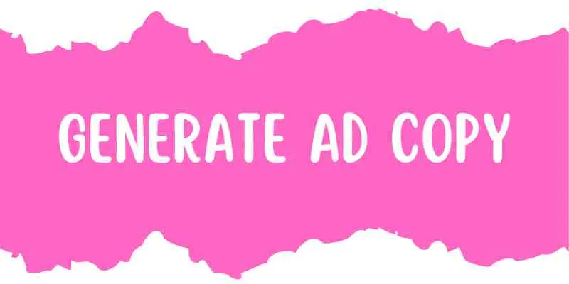 Pink torn-paper banner reading "Generate Ad Copy", marking tip 5 on using AI for content writing