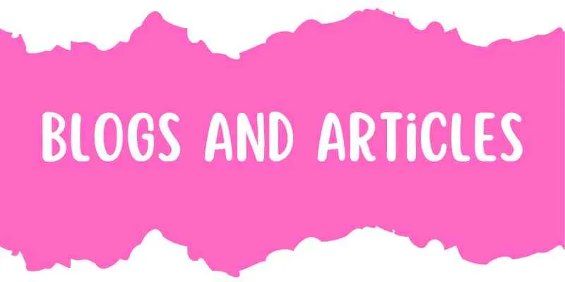 Pink torn-paper banner reading "Blogs and Articles", introducing the section on AI content suggestions